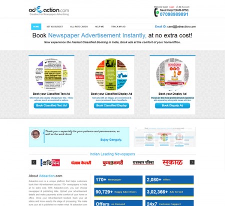 adeaction newspaper classified ads booking